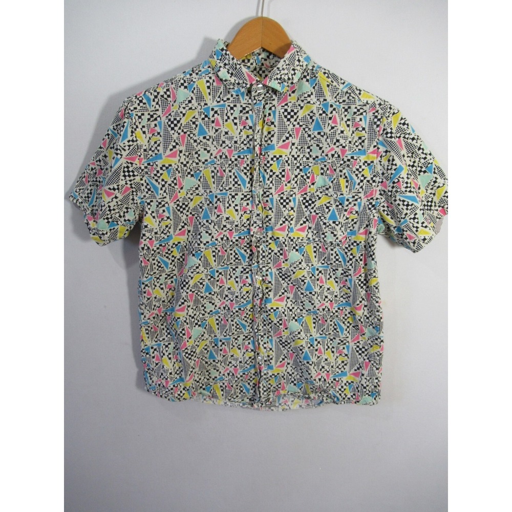 Super Massive Button Up Shirt Men Small Geometric 80s Style Short Sleeve